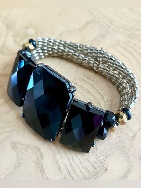 Gold-tone Black Stretch Bracelet